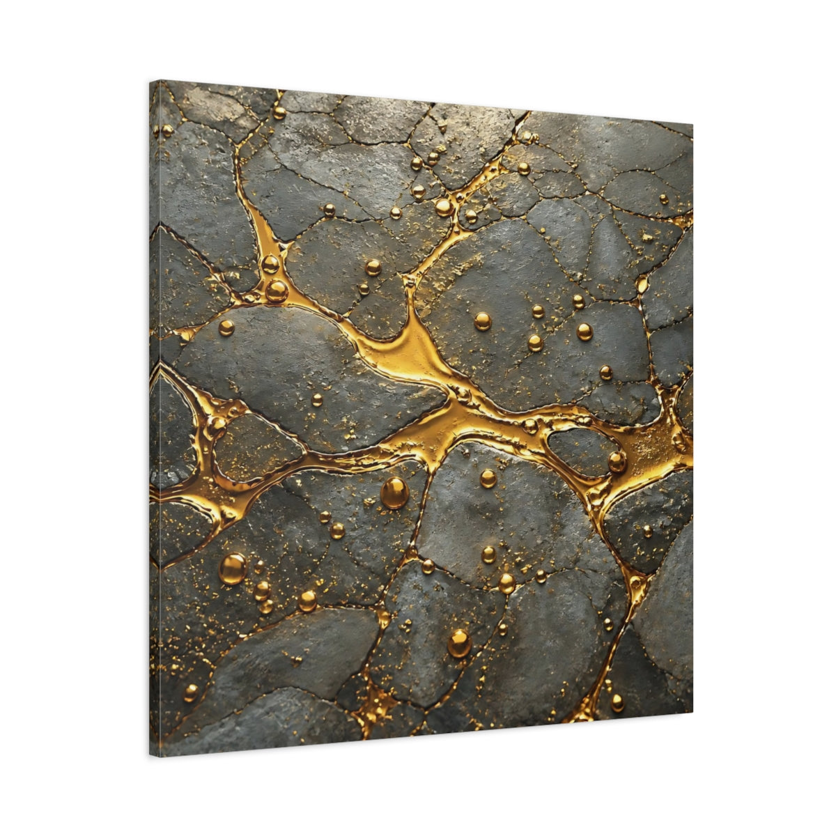 Main Mockup. Abstract Gold Veins Gold And Gray shown as stretched canvas wall art