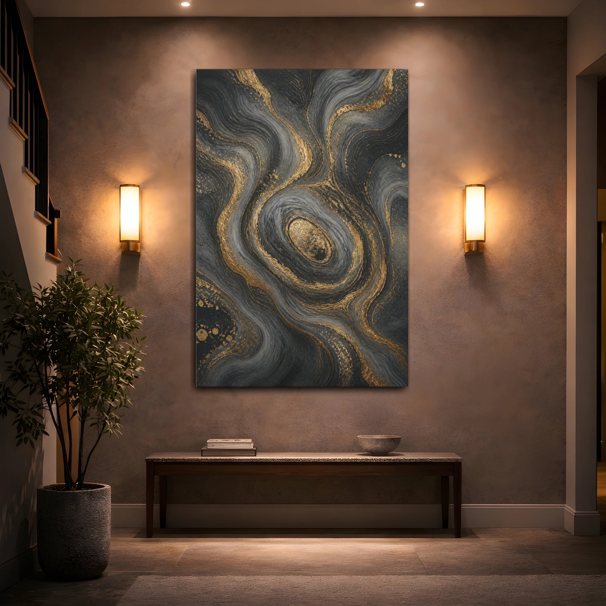 Mockup 2. Abstract Gold Veins shown as canvas print
