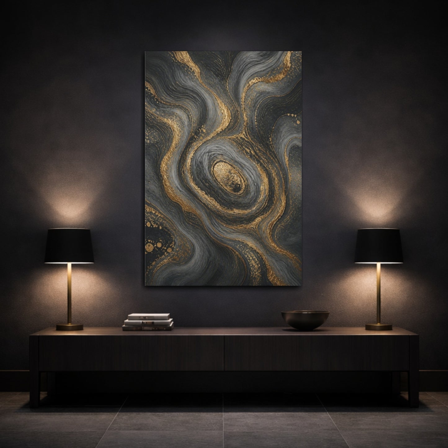 Mockup 3. Abstract Gold Veins shown as canvas print