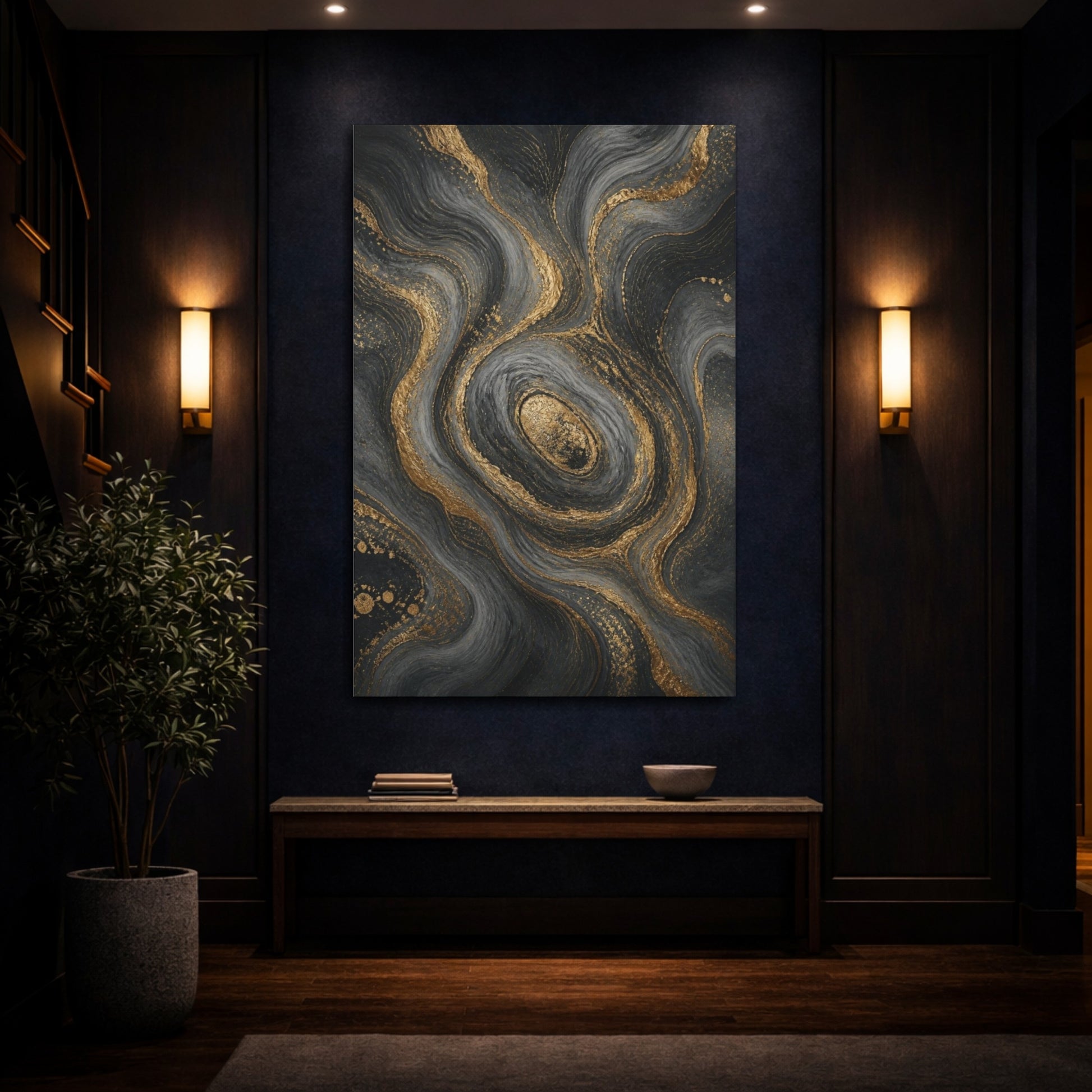 Mockup 4. Abstract Gold Veins shown as canvas print