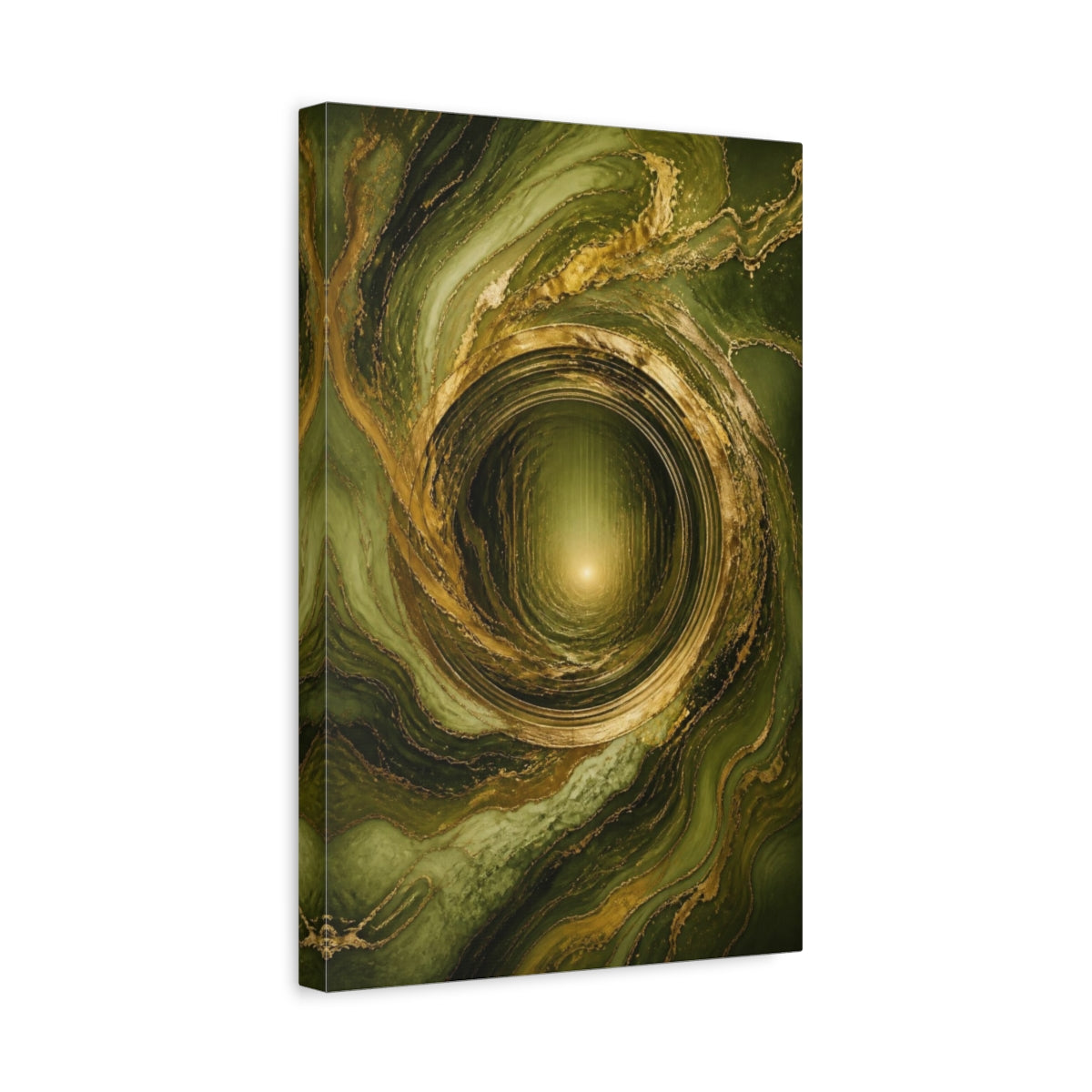 Side Mockup 4. Abstract Gold Vortex shown as canvas print