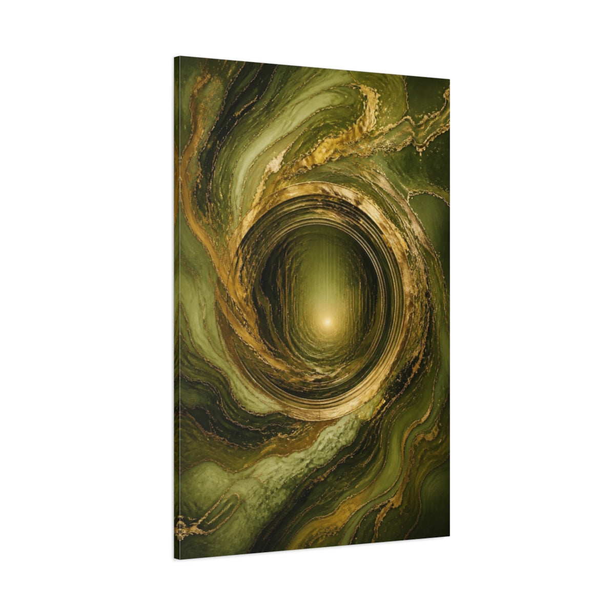 Side Mockup 1. Abstract Gold Vortex shown as canvas print