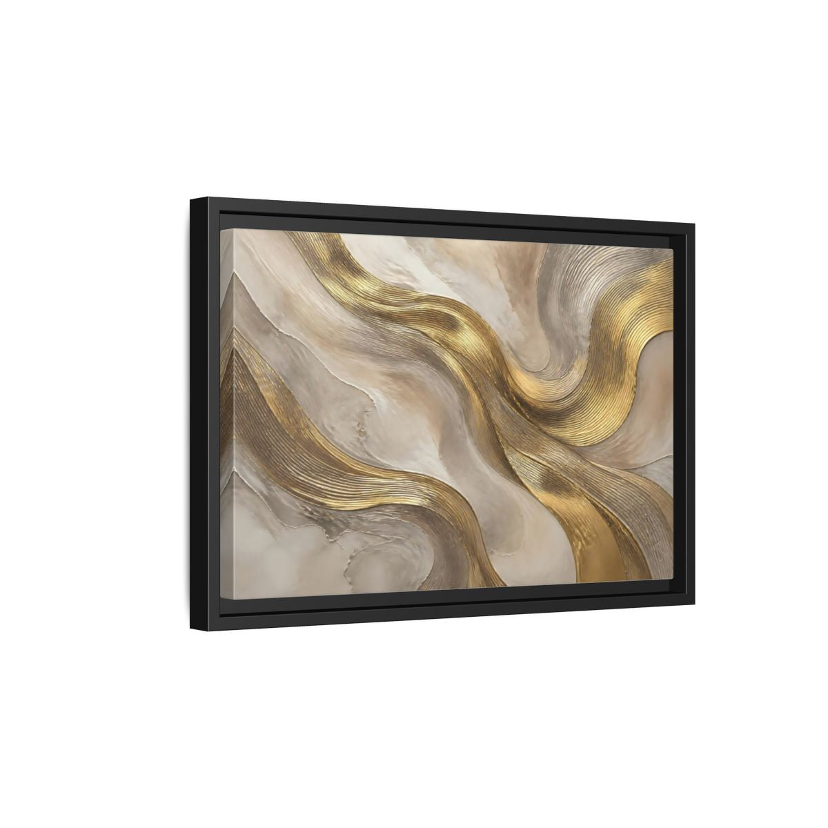 Side Mockup 6. Abstract Gold Waves shown as framed canvas print