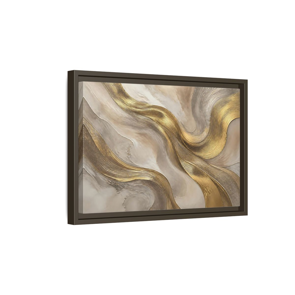 Side Mockup 5. Abstract Gold Waves shown as framed canvas print