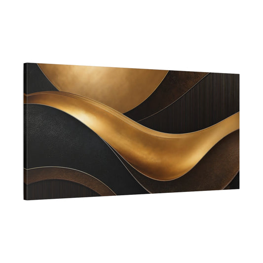 Main Mockup. Abstract Gold Waves Gold And Black Abstract shown as stretched canvas wall art