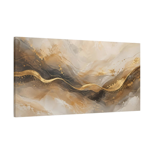 Main Mockup. Abstract Gold Waves Gold And Gray Abstract shown as stretched canvas wall art