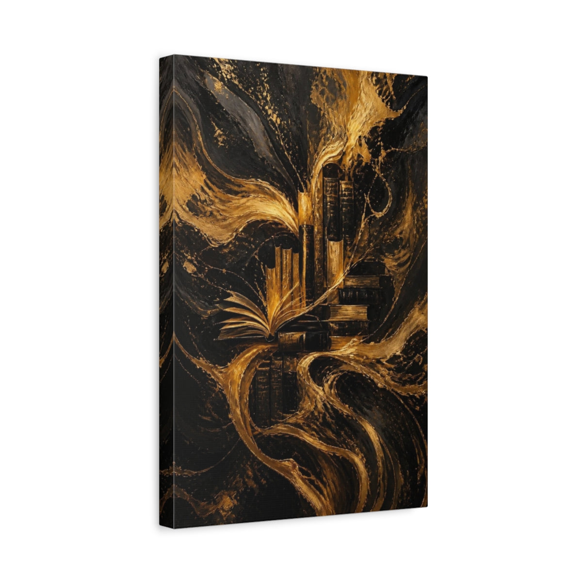 Side Mockup 4. Abstract Golden Books shown as canvas print