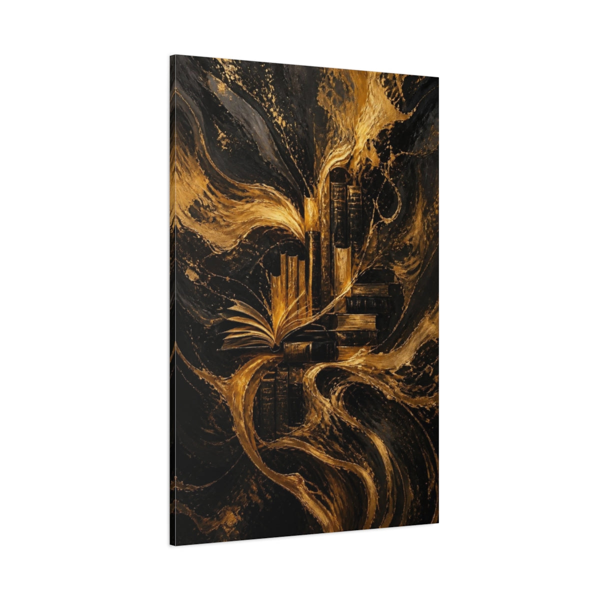 Side Mockup 1. Abstract Golden Books shown as canvas print