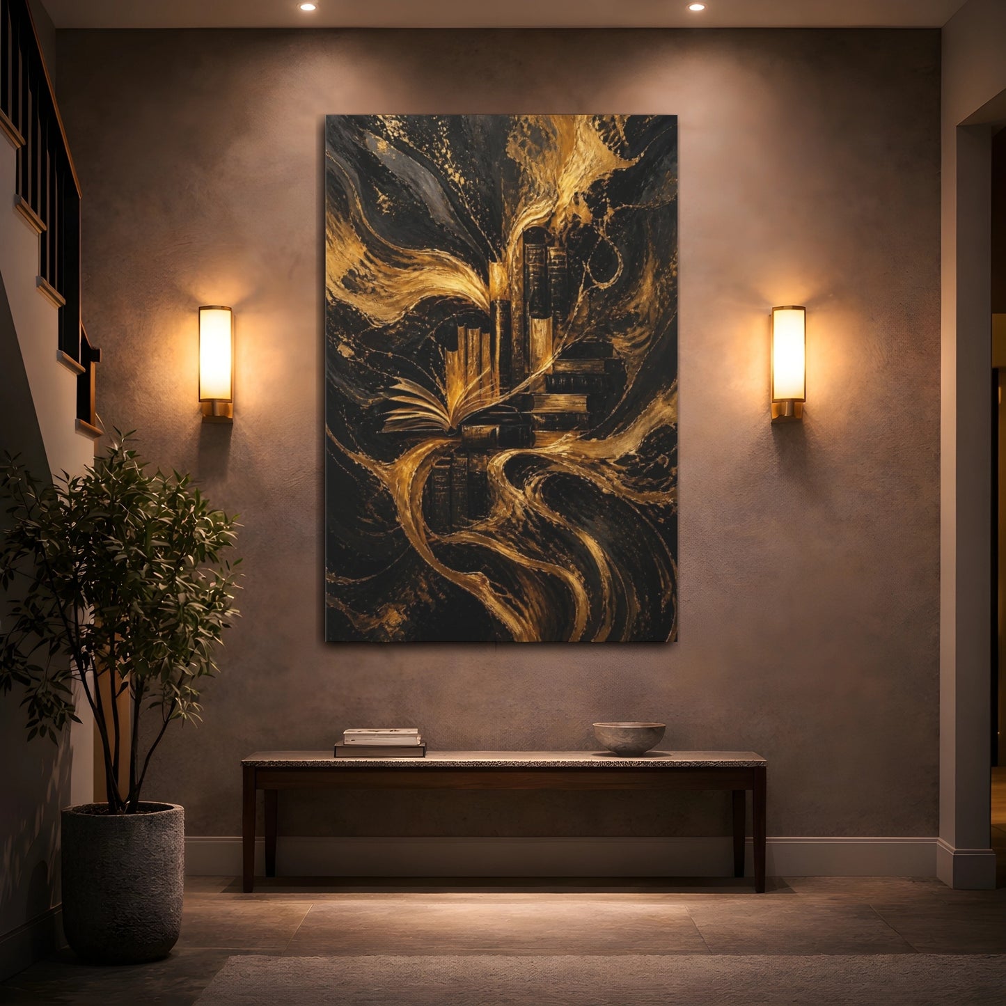 Mockup 2. Abstract Golden Books shown as canvas print
