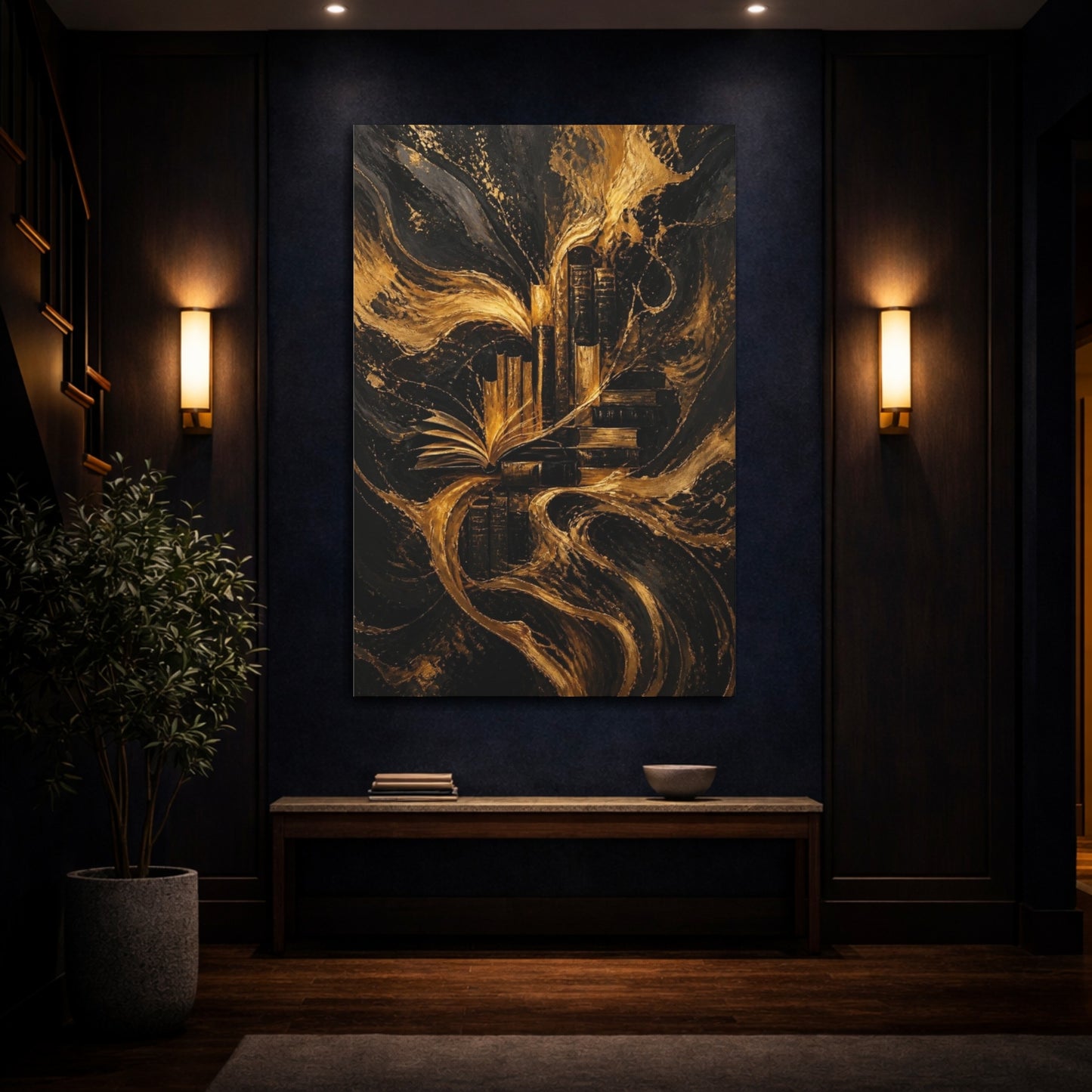 Mockup 4. Abstract Golden Books shown as canvas print