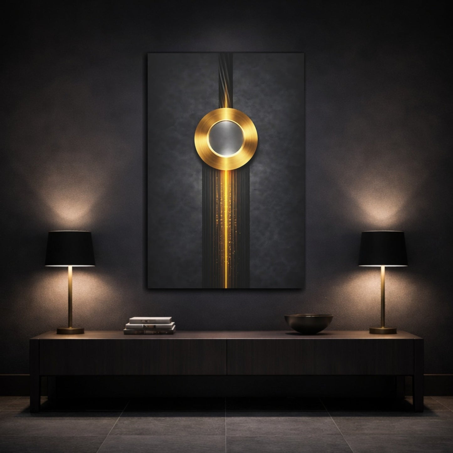 Abstract Golden Circle Black - Canvas Wall Art Print - YesArtYes