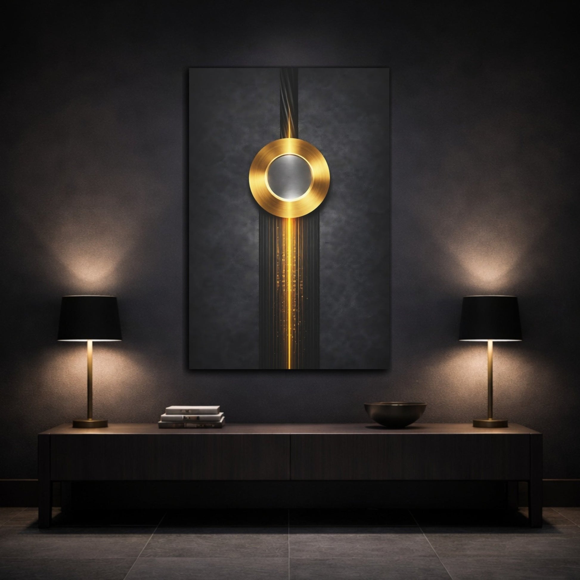 Abstract Golden Circle Black - Canvas Wall Art Print - YesArtYes
