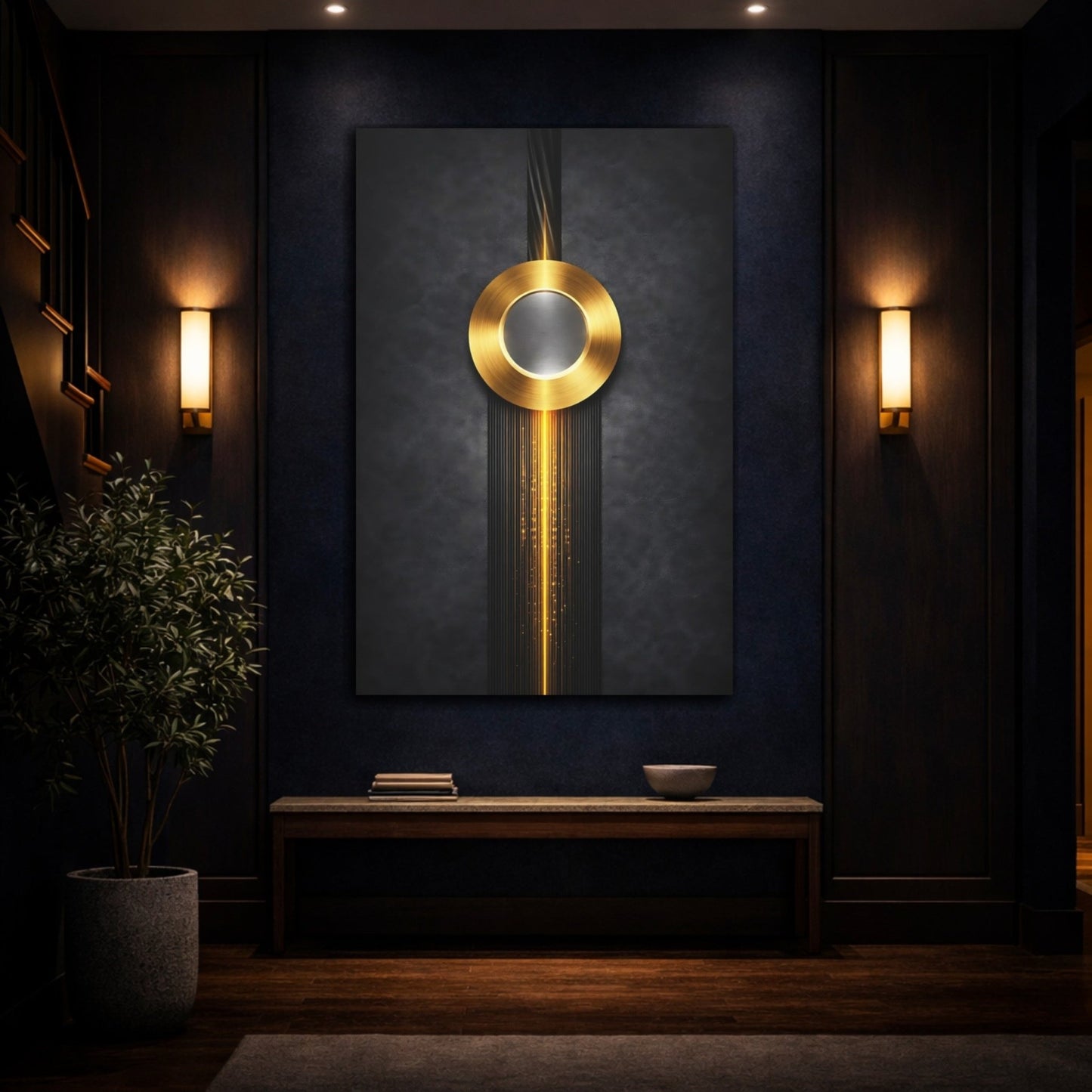 Abstract Golden Circle Black - Canvas Wall Art Print - YesArtYes