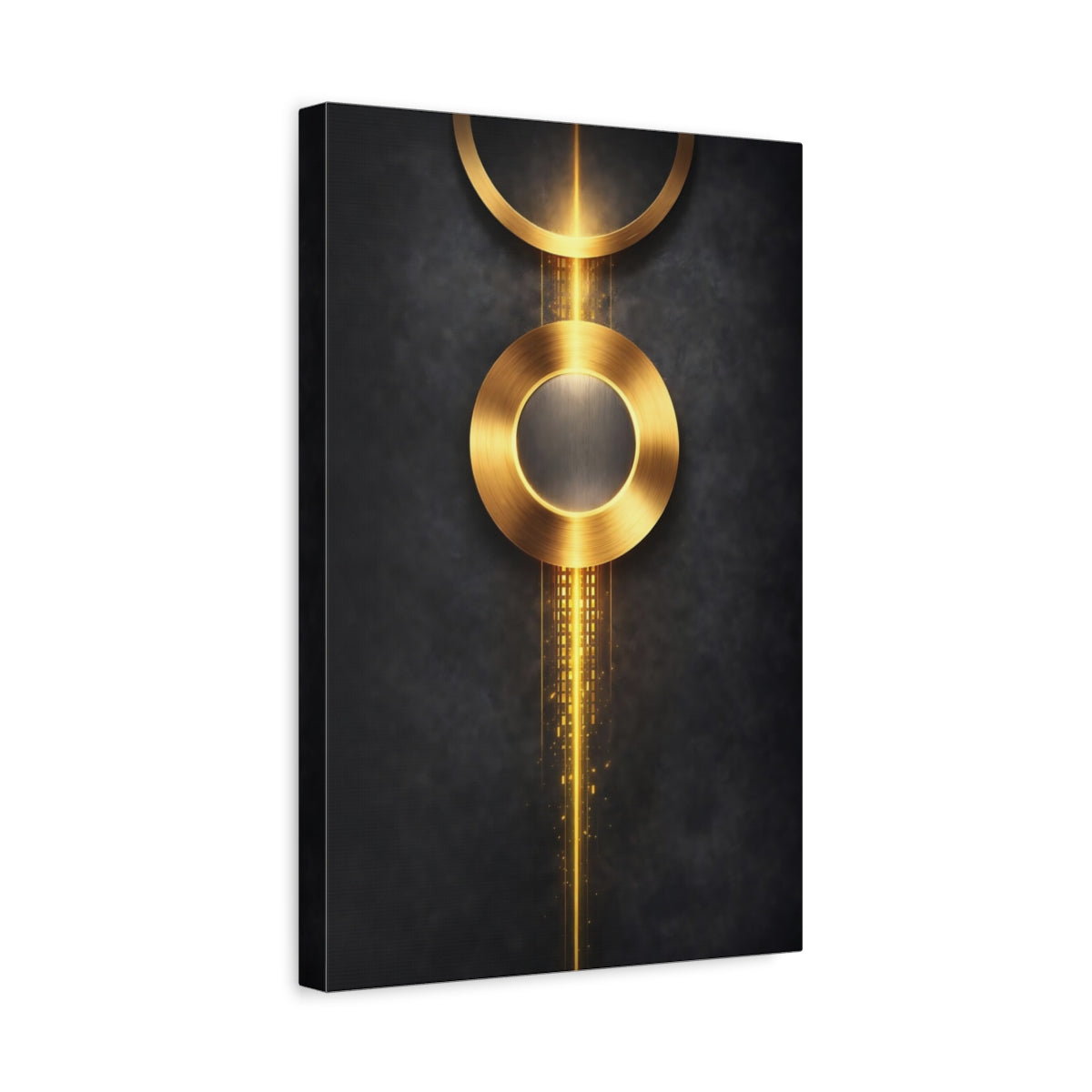 Side Mockup 4. Abstract Golden Circles Golden Abstract shown as stretched canvas wall art