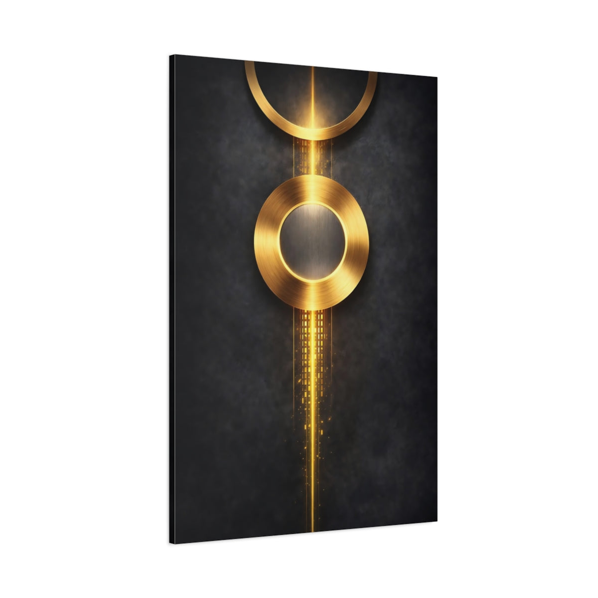 Main Mockup. Abstract Golden Circles Golden Abstract shown as stretched canvas wall art