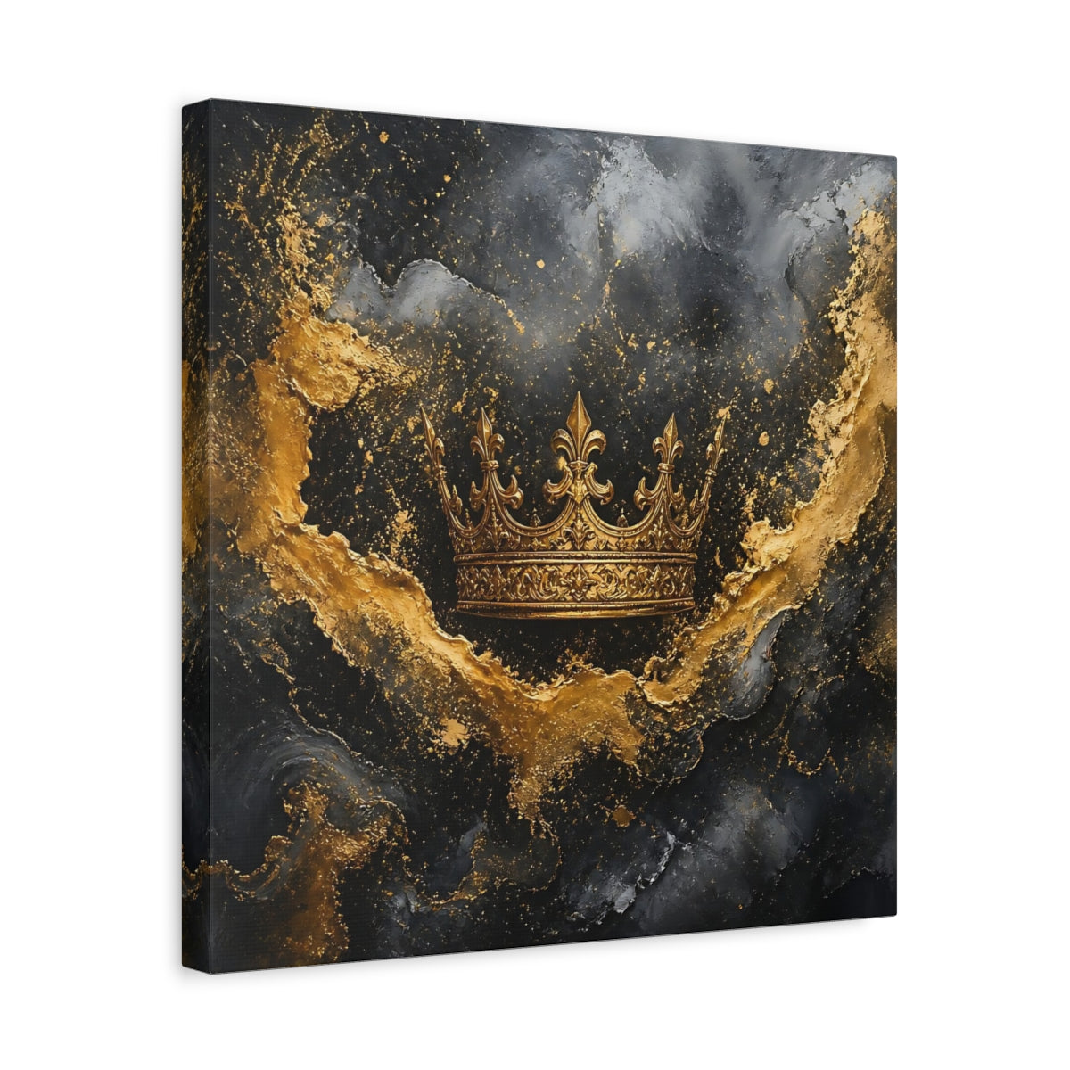 Side Mockup 6. Abstract Golden Crown Black And Gold shown as stretched canvas wall art
