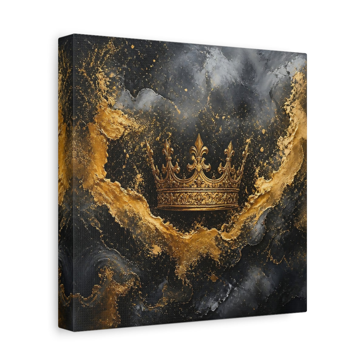 Side Mockup 9. Abstract Golden Crown Black And Gold shown as stretched canvas wall art