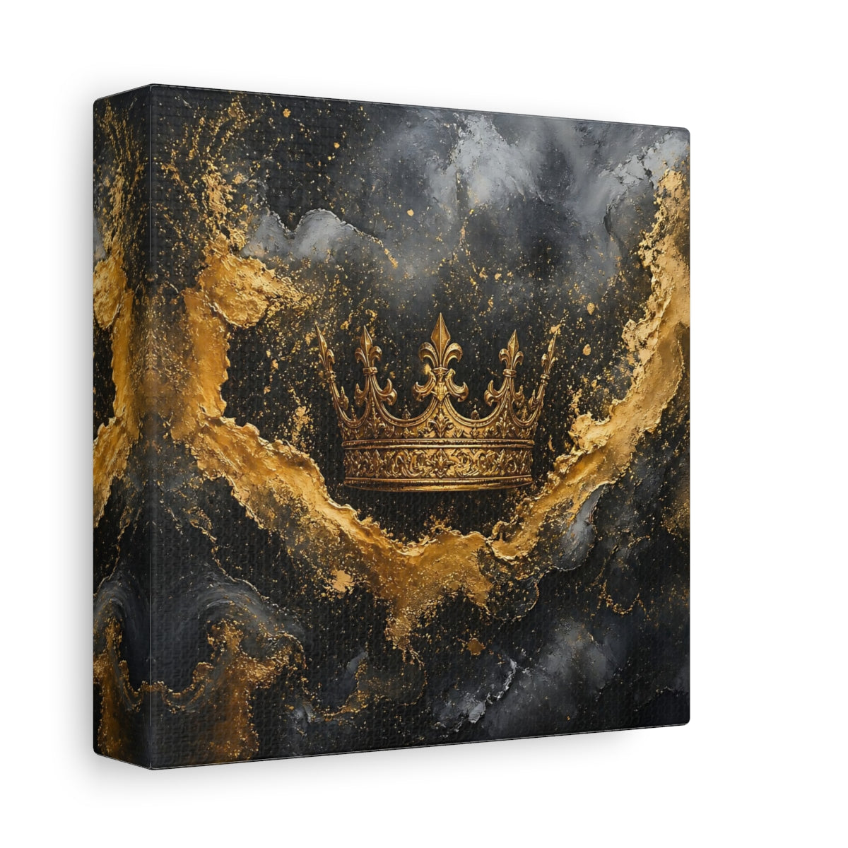Side Mockup 2. Abstract Golden Crown Black And Gold shown as stretched canvas wall art