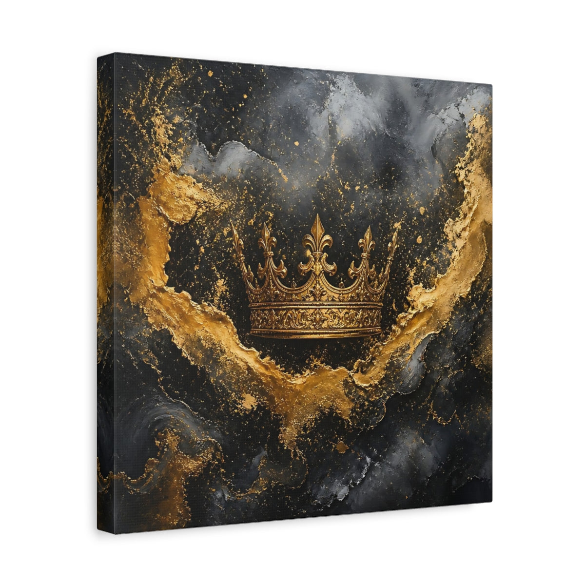 Side Mockup 7. Abstract Golden Crown Black And Gold shown as stretched canvas wall art