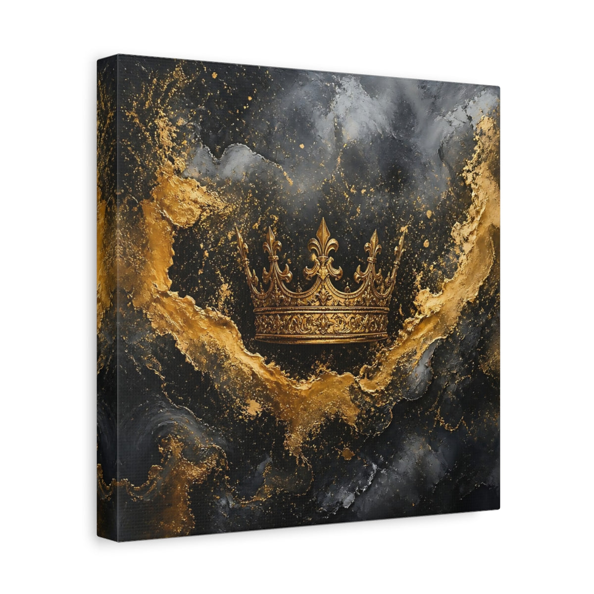 Side Mockup 8. Abstract Golden Crown Black And Gold shown as stretched canvas wall art