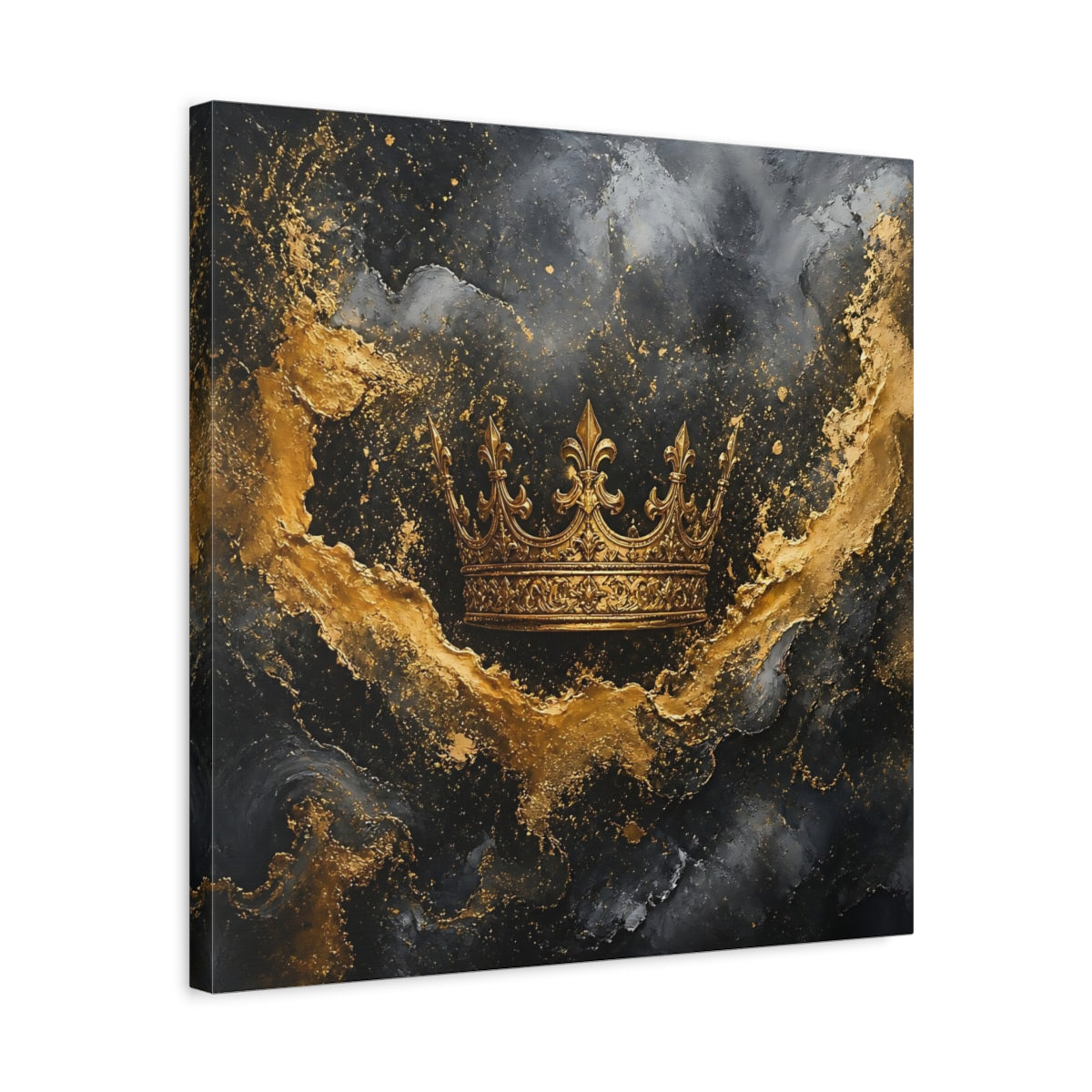 Side Mockup 5. Abstract Golden Crown Black And Gold shown as stretched canvas wall art