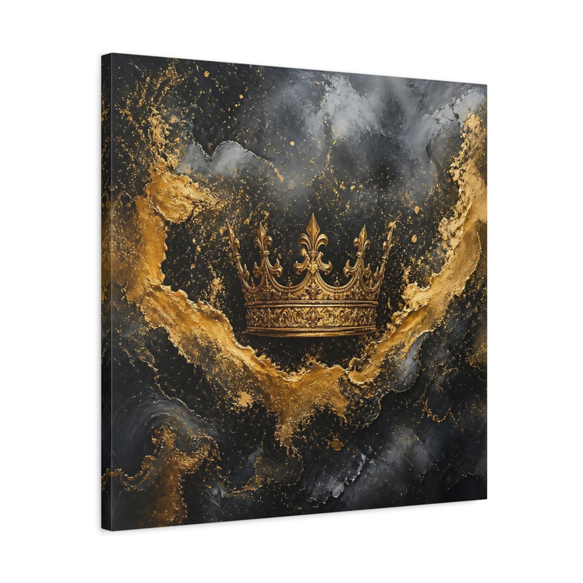Side Mockup 4. Abstract Golden Crown Black And Gold shown as stretched canvas wall art