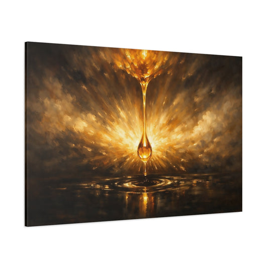 Main Mockup. Abstract Golden Drop Gold And Black shown as stretched canvas wall art