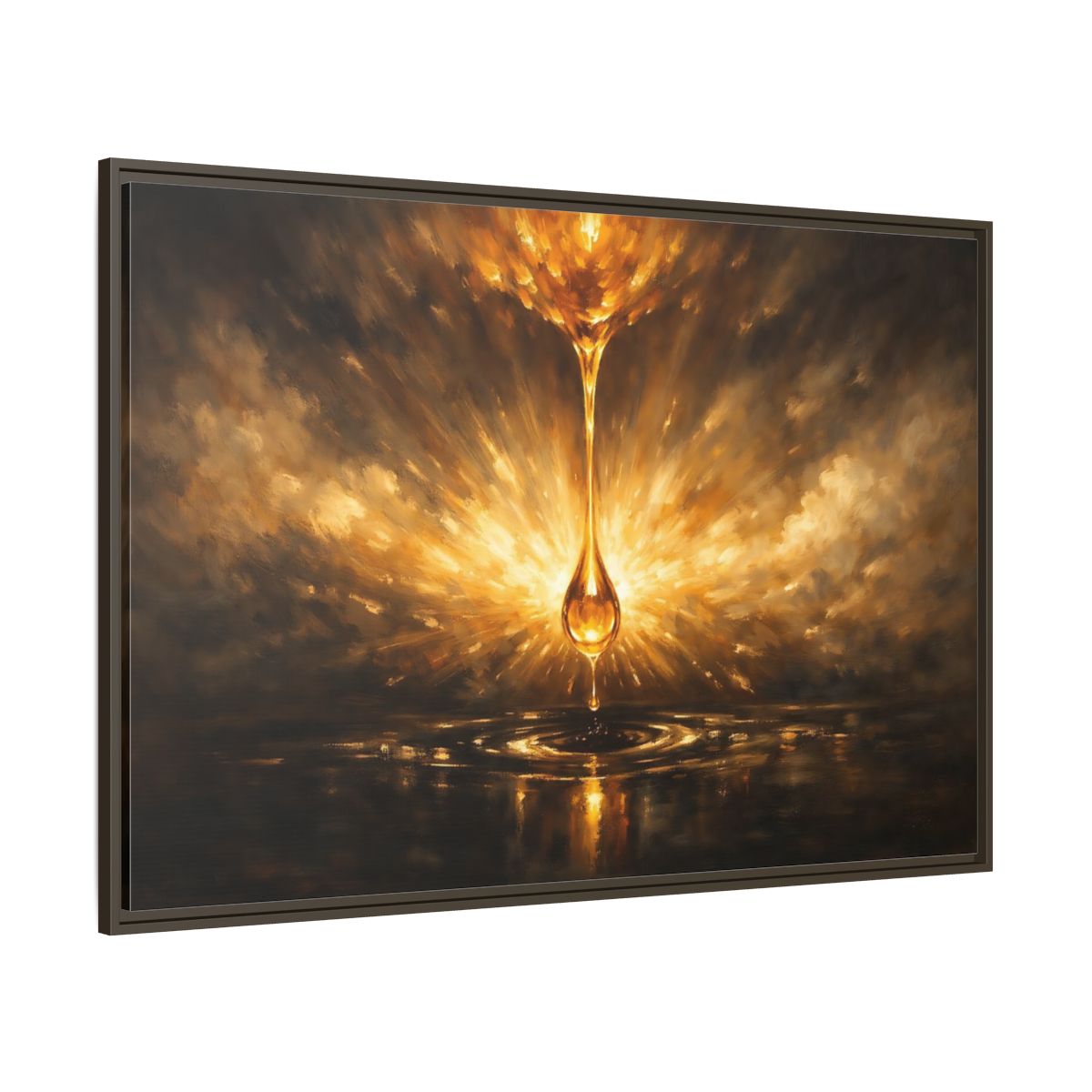 Main Mockup. Abstract Golden Drop Gold And Black shown as stretched canvas wall art