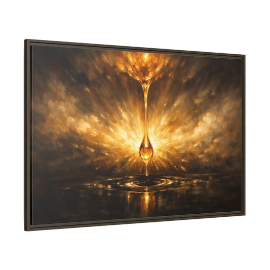 Main Mockup. Abstract Golden Drop Gold And Black shown as stretched canvas wall art