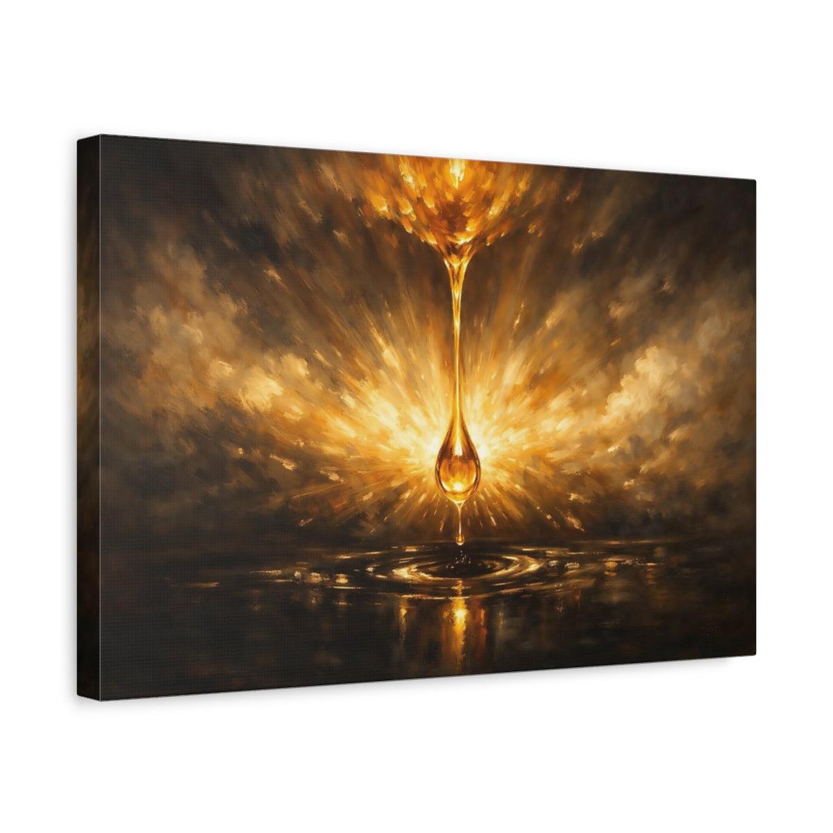 Side Mockup 4. Abstract Golden Drop Gold And Black shown as stretched canvas wall art