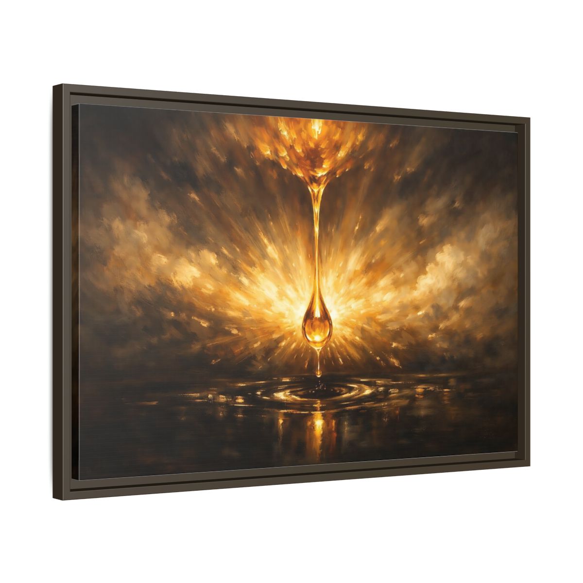 Side Mockup 11. Abstract Golden Drop Gold And Black shown as stretched canvas wall art