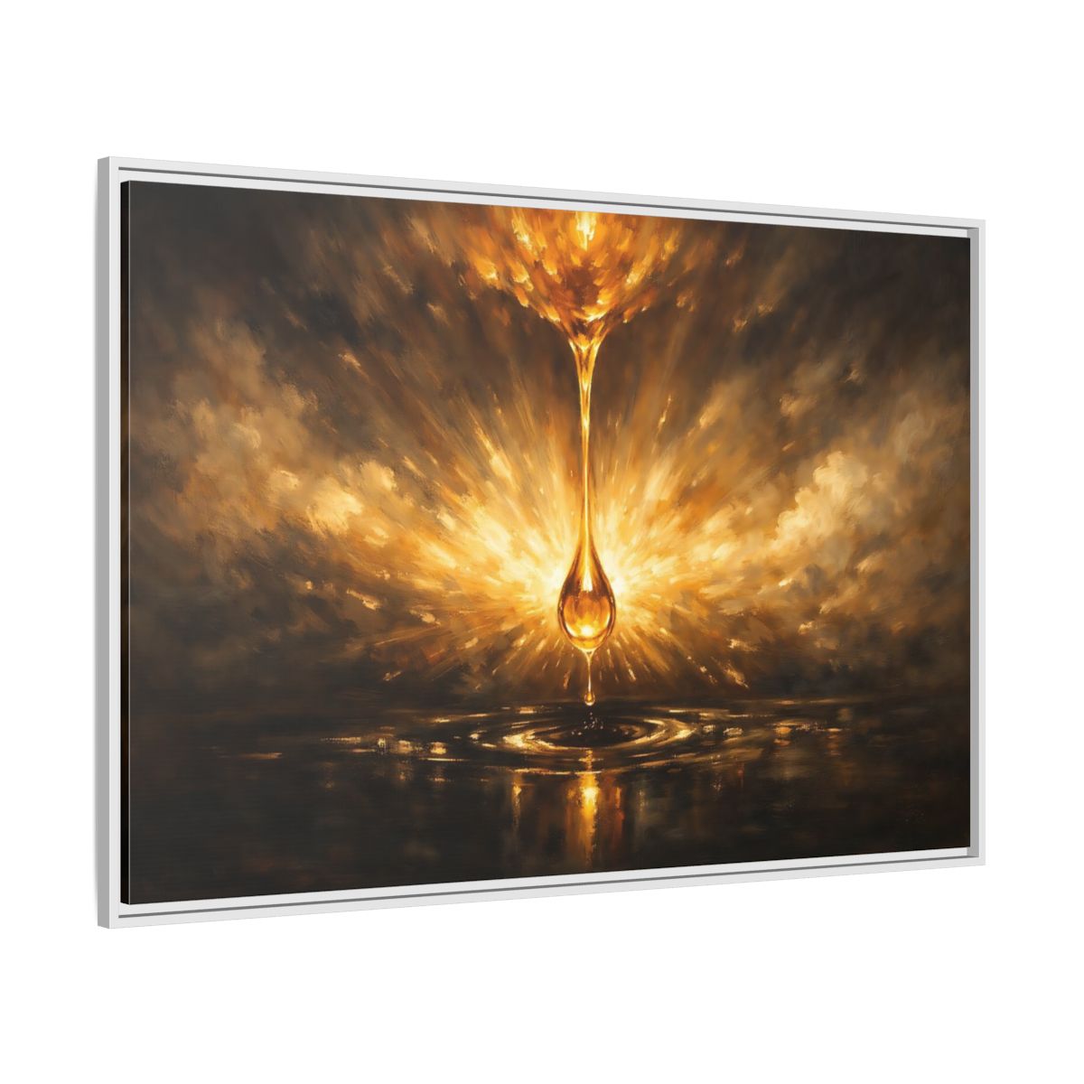 Side Mockup 7. Abstract Golden Drop Gold And Black shown as stretched canvas wall art