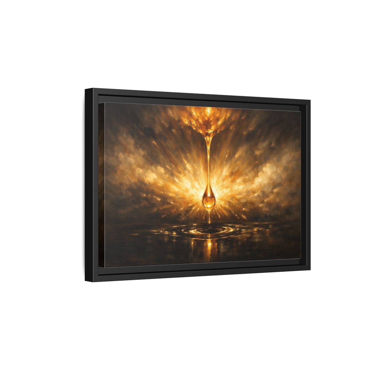 Side Mockup 6. Abstract Golden Drop Gold And Black shown as stretched canvas wall art