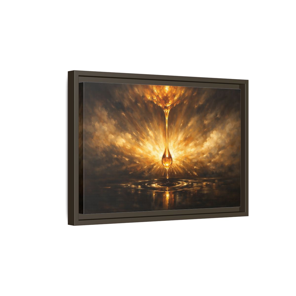 Side Mockup 5. Abstract Golden Drop Gold And Black shown as stretched canvas wall art