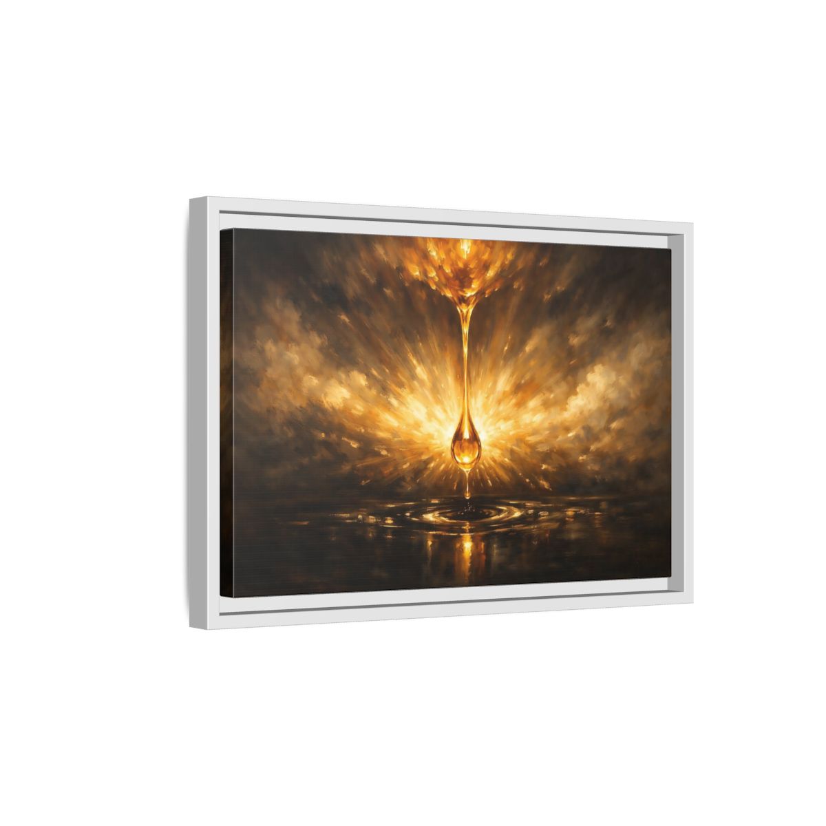 Side Mockup 4. Abstract Golden Drop Gold And Black shown as stretched canvas wall art
