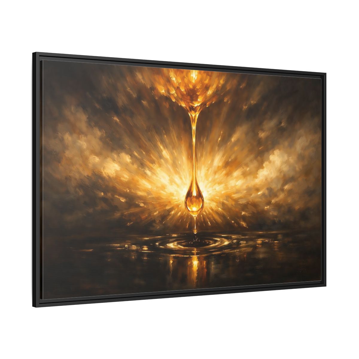 Side Mockup 12. Abstract Golden Drop Gold And Black shown as stretched canvas wall art