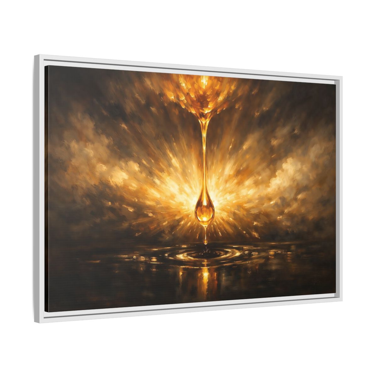 Side Mockup 8. Abstract Golden Drop Gold And Black shown as stretched canvas wall art