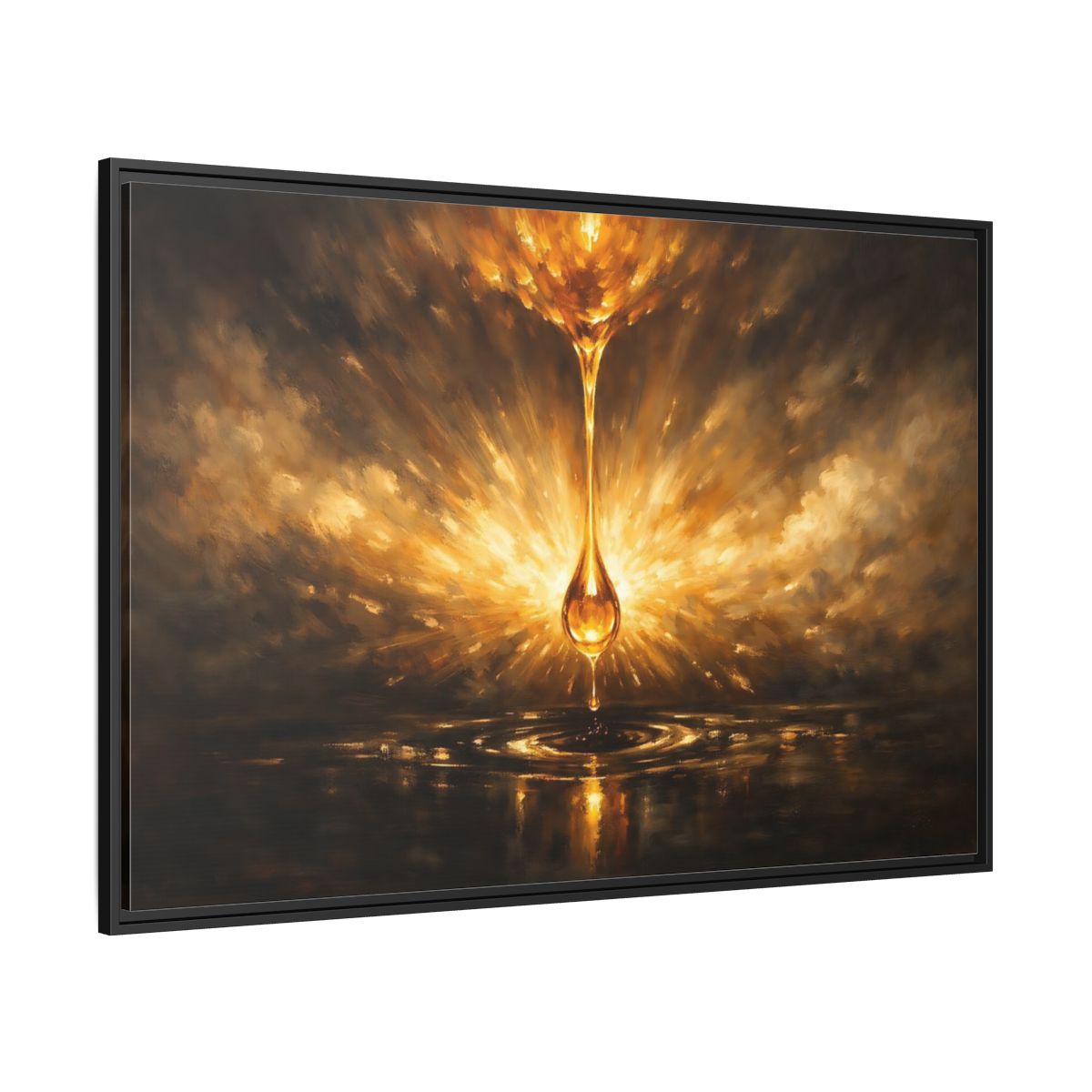 Side Mockup 12. Abstract Golden Drop Golden Liquid shown as stretched canvas wall art