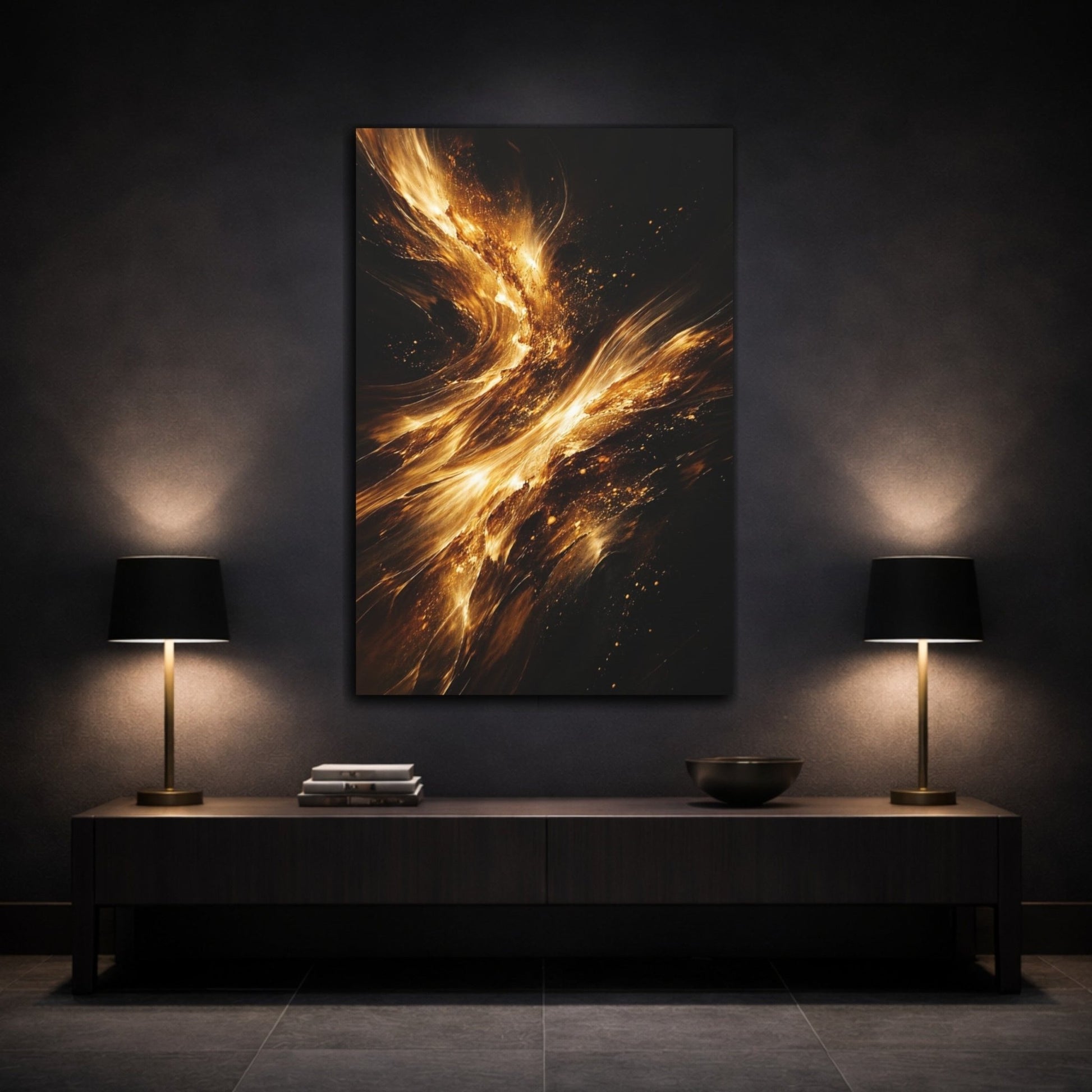 Abstract Golden Energy Black - Canvas Wall Art Print - YesArtYes