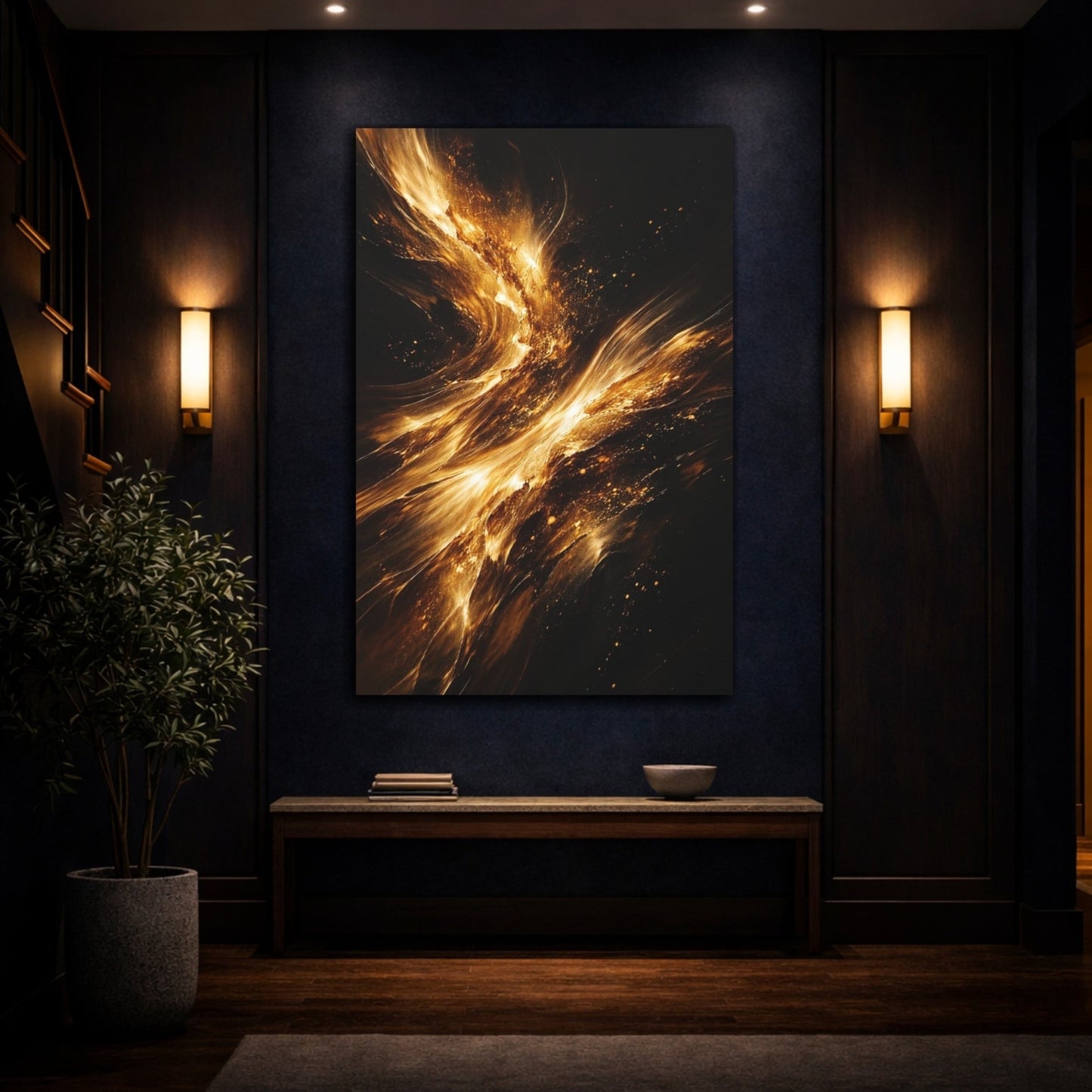 Abstract Golden Energy Black - Canvas Wall Art Print - YesArtYes