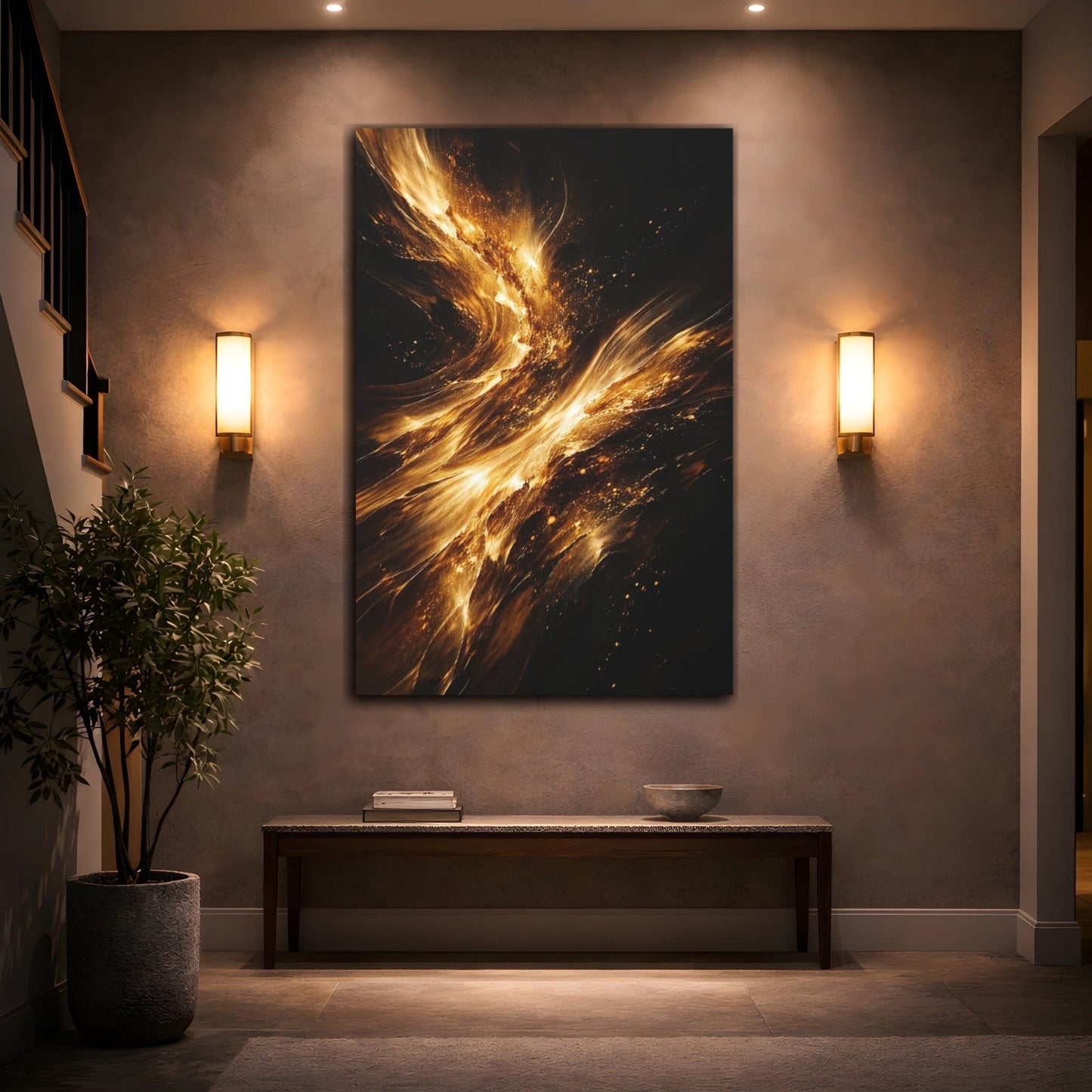 Abstract Golden Energy Black - Canvas Wall Art Print - YesArtYes