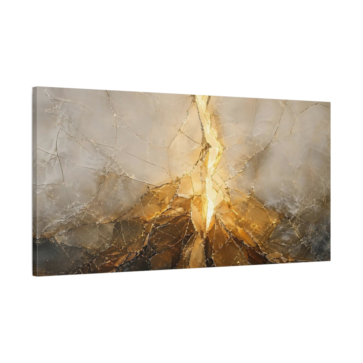 Main Mockup. Abstract Golden Fissure Gold And Gray shown as stretched canvas wall art