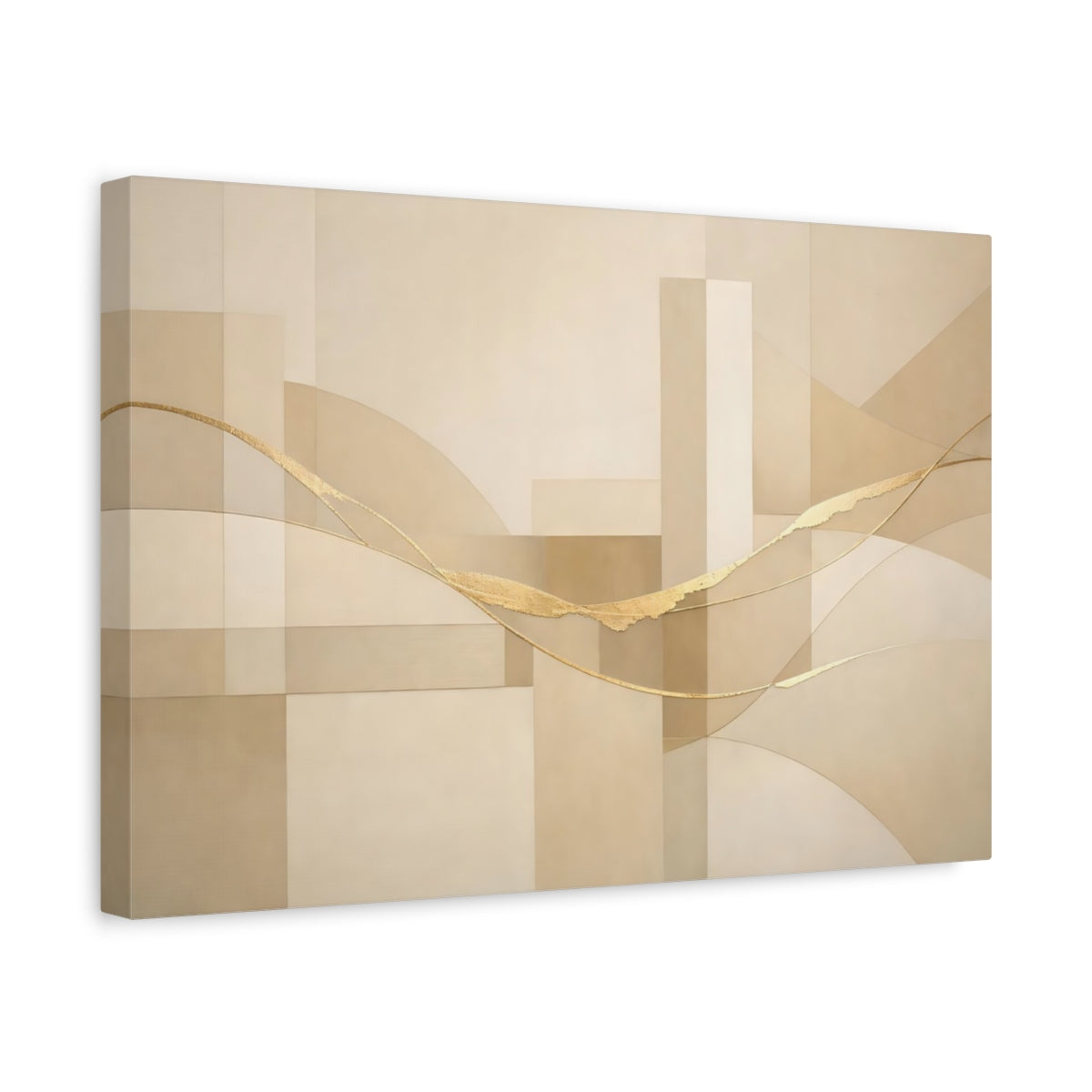 Side Mockup 4. Abstract Golden Flow Beige And Gold shown as stretched canvas wall art