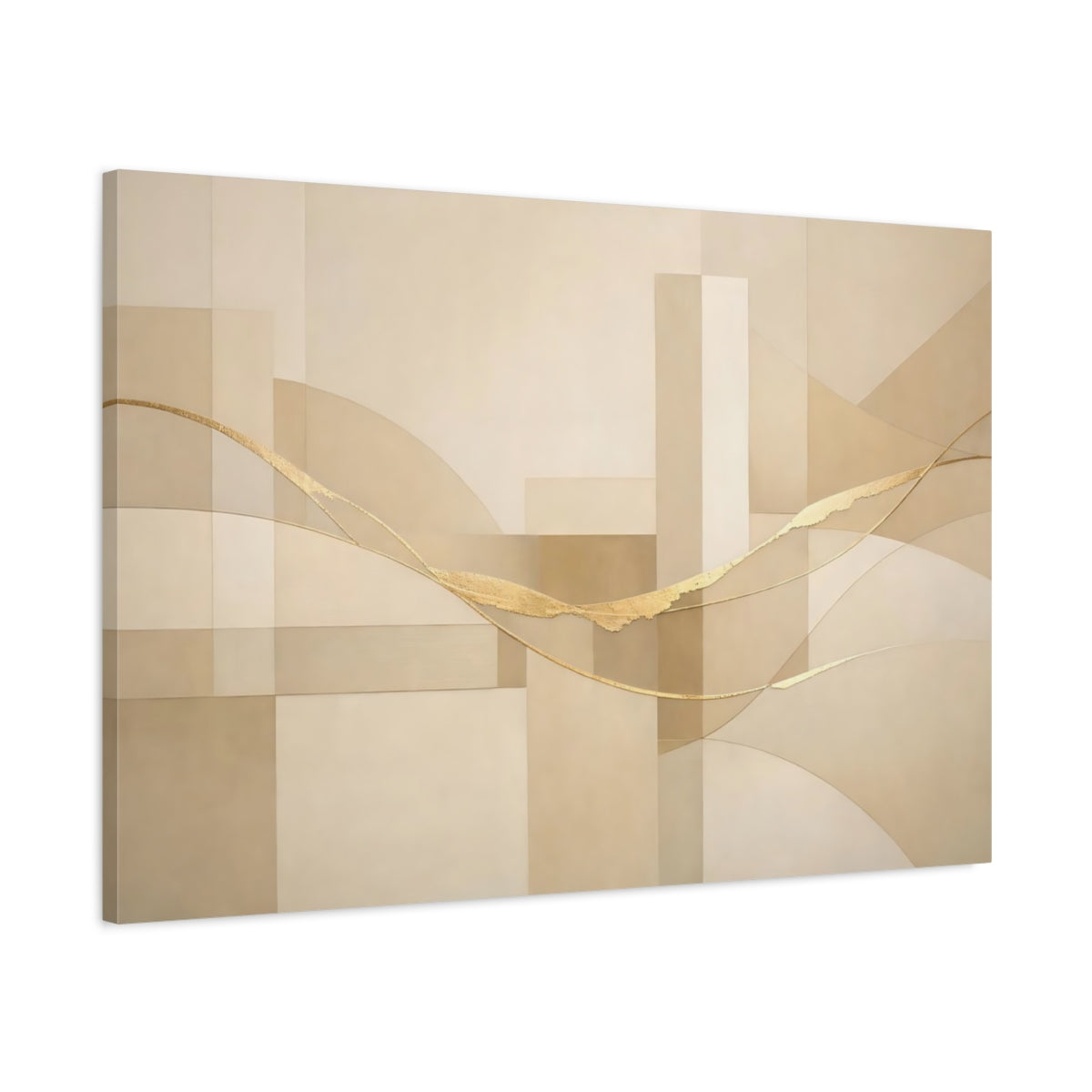 Side Mockup 1. Abstract Golden Flow Beige And Gold shown as stretched canvas wall art