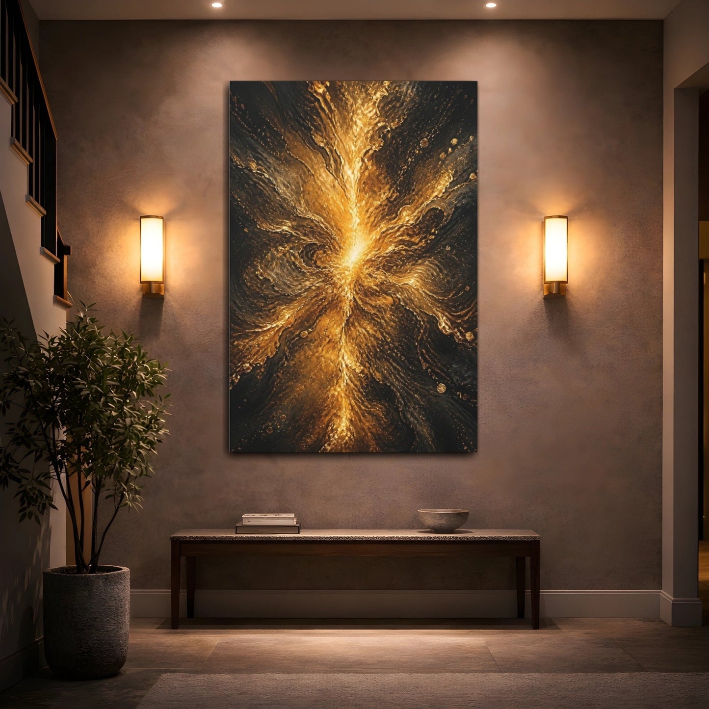 Abstract Golden Flow Gold And Black Canvas Wall Art Print – Living Room, Above Fireplace - YesArtYes