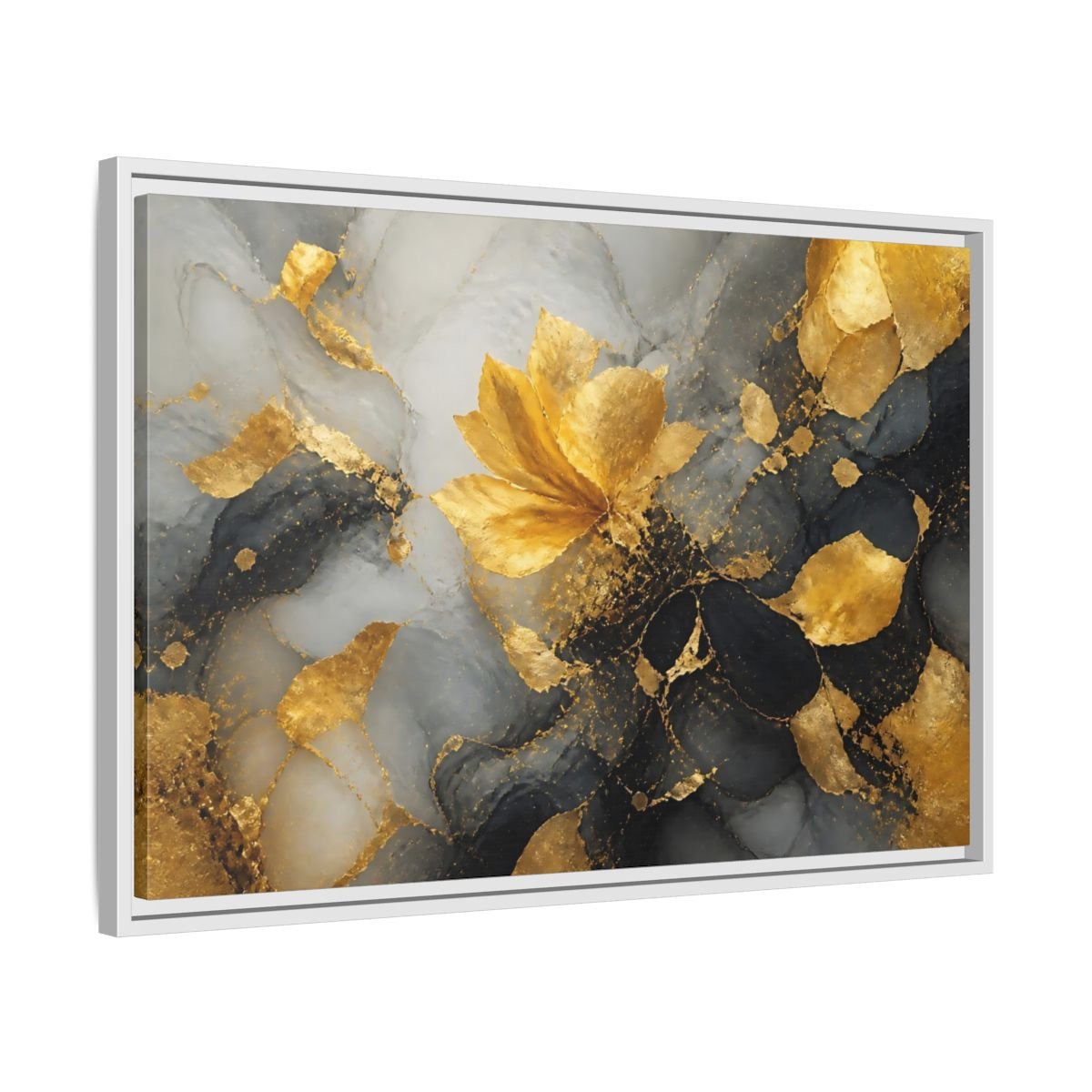 Abstract Golden Flower Gold And Gray Framed Canvas Print Wall Art – Living Room Decor, Above Couch - YesArtYes
