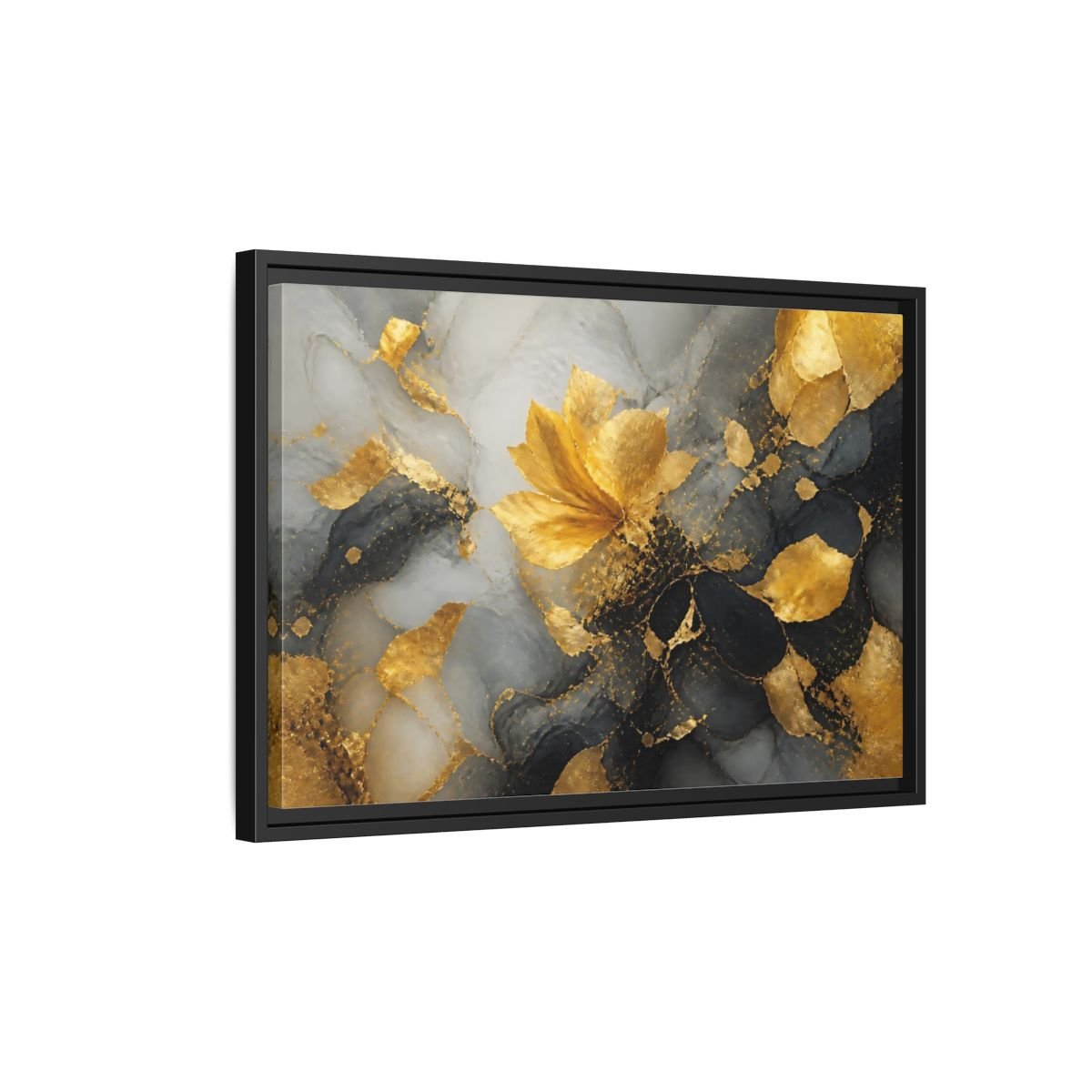 Abstract Golden Flower Gold And Gray Framed Canvas Print Wall Art – Living Room Decor, Above Couch - YesArtYes