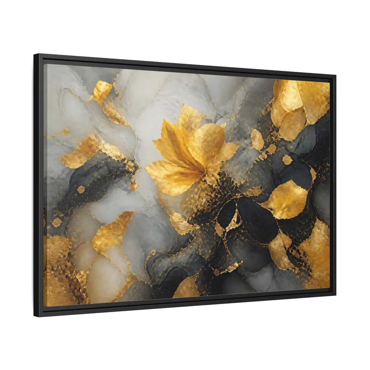 Abstract Golden Flower Gold And Gray Framed Canvas Print Wall Art – Living Room Decor, Above Couch - YesArtYes