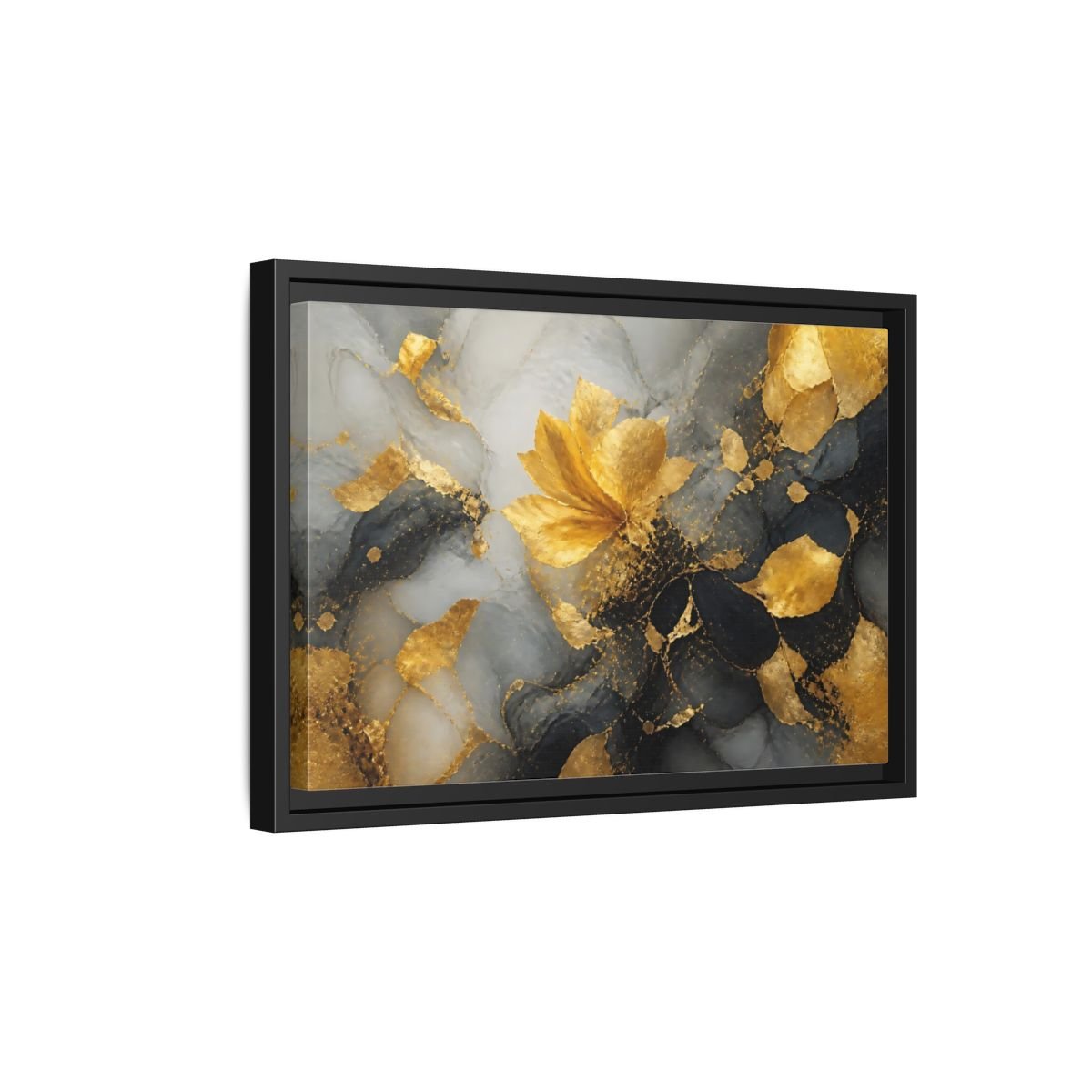 Abstract Golden Flower Gold And Gray Framed Canvas Print Wall Art – Living Room Decor, Above Couch - YesArtYes