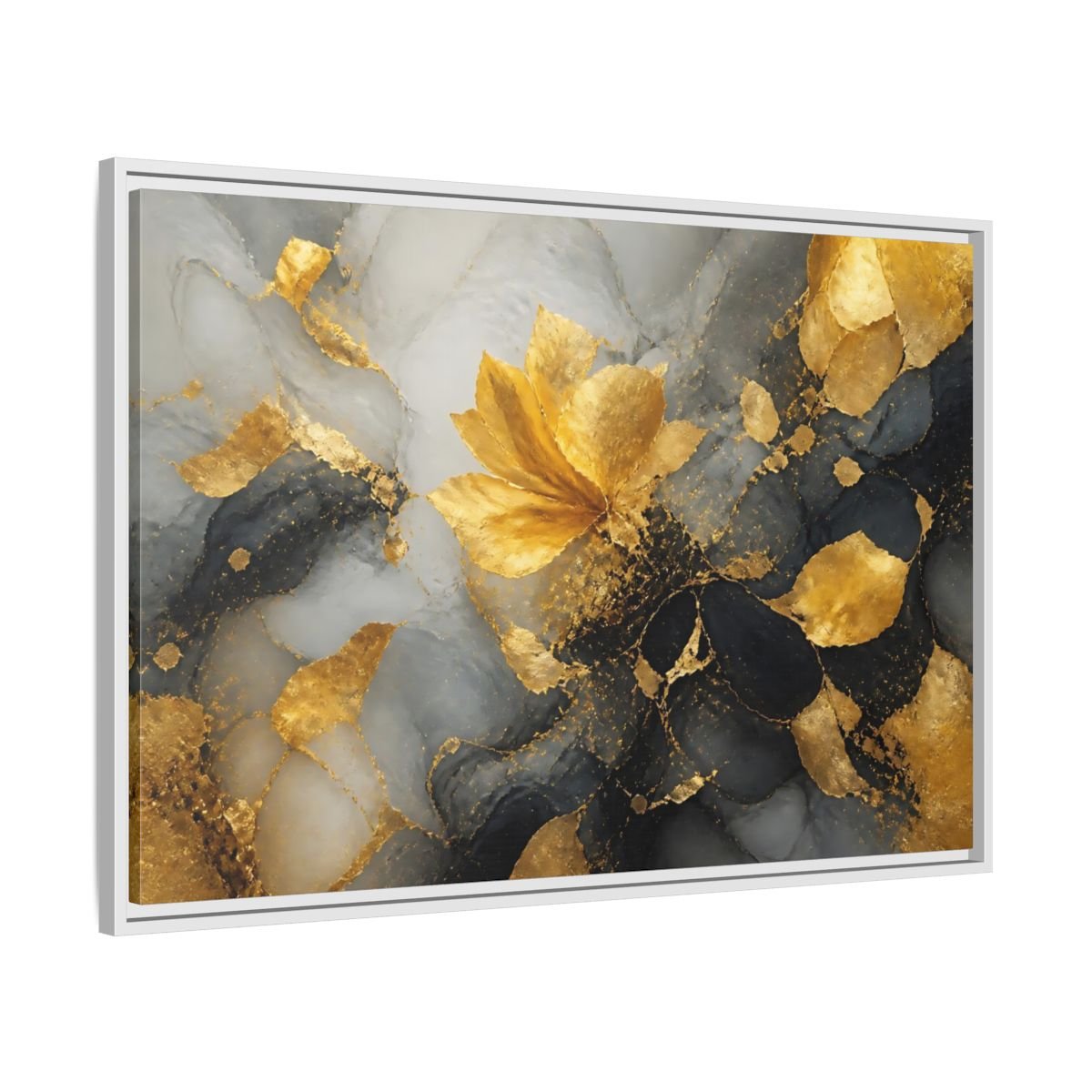 Abstract Golden Flower Gold And Gray Framed Canvas Print Wall Art – Living Room Decor, Above Couch - YesArtYes